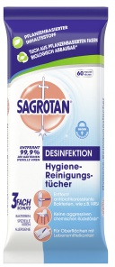 SAGROTAN Hygiene-Reinigungstücher, Desinfektionstücher für die praktische Reinigung zwischendurch, 1 Packung = 60 feuchte Tücher