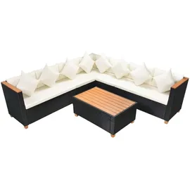vidaXL Polyrattan Lounge-Set schwarz/cremeweiß