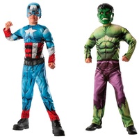 Rubie ́s Kostüm Hulk & Captain America Wende-Overall für Kinder, Wenn mal die Entscheidung schwerfällt: zwei Marvel-Superhelden blau