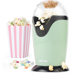 Petra PT0493GRVDEEU7 Heißluft Popcorn Maschine - 1200W süßes und salziges fettfreie gesunde Snacks ohne Öl, BPA-frei, 3 Minuten schnell und einfach Popcorn inkl. Mais Messbecher, Grün Retro-Look