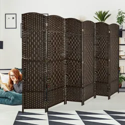 Relaxdays Paravent Raumteiler, HxB: 170x240 cm, faltbarer Raumtrenner, 6-teiliger Sichtschutz, Holz & Papierseil, braun