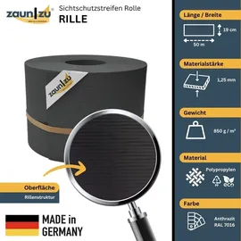 zaunzu® zaun|zu® Sichtschutz Rille PP für Doppelstabmatte Zaunblende Anthrazit 50m