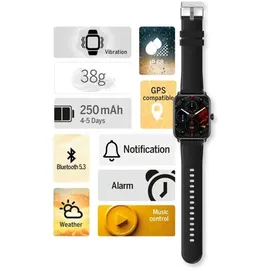 Bea-fon Watch 102 BT 44 mm Kunststoffgehäuse Schwarz Sportarmband Schwarz S/M