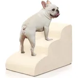 BOMOVA Hundetreppe für kleine Hunde, 3-stufige Hundetreppe für Bett und Couch, hochdichter Schaumstoff Haustiertreppe für kleine Hunde und Katzen, rutschfeste Unterseite Hunderampe, Creme, 2/3/4/5