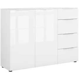 manjana möbel Kommode 135 x 98,7 x 40 cm Weiß matt / Weißglas