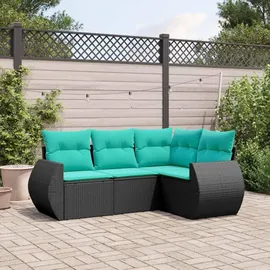 vidaXL Gartensofa-Set mit Kissen, schwarzes Polyrattan
