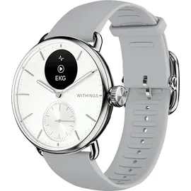 Withings ScanWatch 2 38 mm perlweiß/silber, Sport Flourelastomer-Armband grau/silber