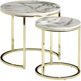 FineBuy Beistelltisch 2er Set Couchtisch Marmor Optik Rund Tisch