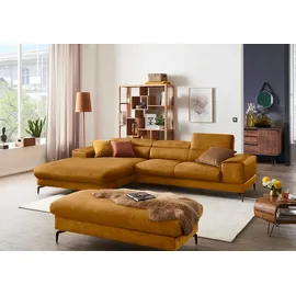 W.Schillig Ecksofa "Piedroo, Designsofa mit tollem Sitzkomfort, elegant und bequem, L-Form", gelb (brandy s37), B:303cm H:70cm T:193cm, Stoff S37 (100% Polyester): Luxus-Microfaser in Lederoptik, Sofas, Ecksofa, Kopfteilverstellung, wahlweise mit