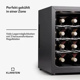Klarstein Freistehender Weinkühlschrank 1 Zone, Getränkekühlschrank Klein, Kleiner Weinschrank, Wein-Kühlschrank Klein mit Glastür, Indoor/Outdoor