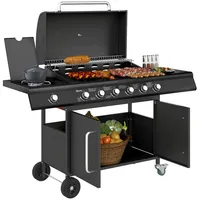 Outsunny Gasgrill 21,2 KW 6+1 Brenner BBQ Grillwagen aus