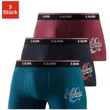 S.Oliver Boxer "Boxershorts für Herren", Herren, Gr. M (5), bunt (petrol, navy, bordeaux), Jersey, Obermaterial: 90% Baumwolle, 10% Elasthan (LYCRA), bedruckt, Unterhosen, mit Print auf dem Bein