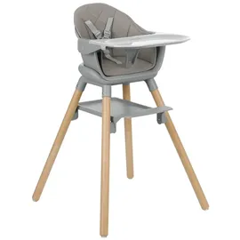 KIKKABOO Kinderhochstuhl Woody 3 in 1 Holzbeine Kinderstuhl Fußstütze Tablett grau