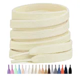 Stepace 2 Paar Flache Schnürsenkel aus 100% Baumwolle, 8 mm breite Reißfeste Schuhbänder für Sneakers, Sportschuhe, Turnschuhe Creme 150 - 150