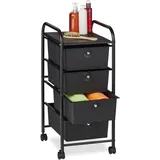Relaxdays Badrollwagen, 4 Schubladen, Metall & Kunststoff, Rollcontainer Bad, Kosmetik, HBT: 74 x 33 x 39 cm, schwarz