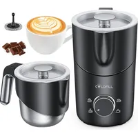 Elektrischer Milchaufschäumer - 6-in-1 Automat Milchschäumer und Milchwärmer - 600 ml Kanne - 550 W - Edelstahl - schwarz - für Kaffee, Cappucc... - Schwarz