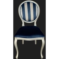 Casa Padrino Esszimmerstuhl Barock Esszimmer Stuhl Blau / Silber - Handgefertigter Antik Stil Stuhl mit Streifen - Esszimmer Möbel im Barockstil