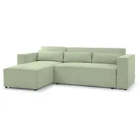 Fun Möbel Ecksofa Schlafsofa WALDO Stoff Brooklyn Hellgrün Ottomane Links & Grün