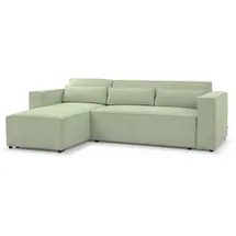 Fun Möbel Ecksofa Schlafsofa WALDO Stoff Brooklyn Hellgrün Ottomane Links & Grün