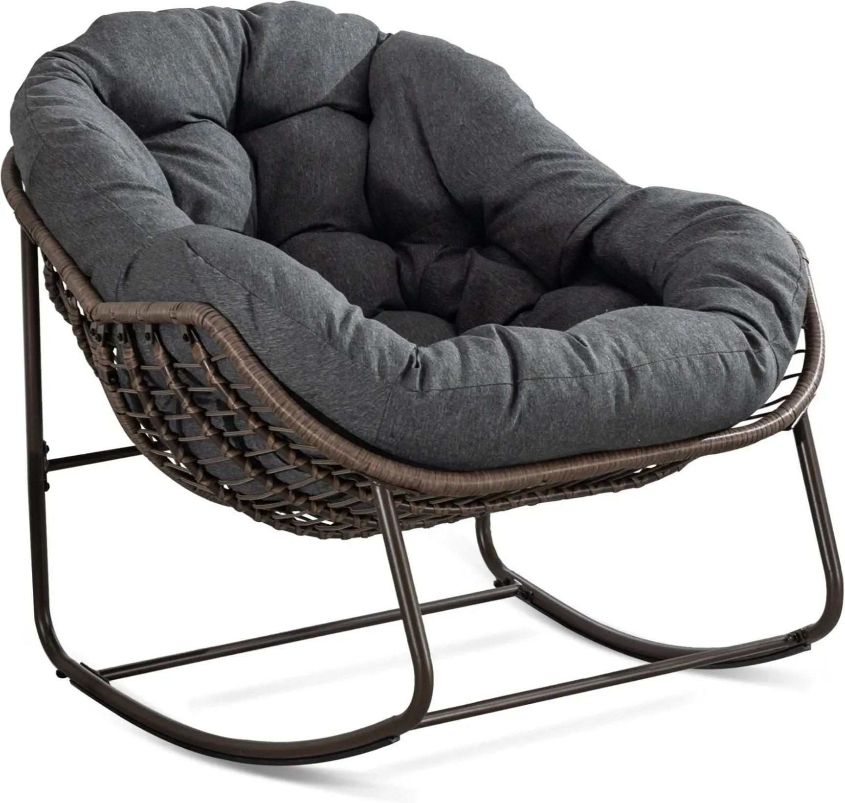 Schaukel-Eiersessel mit dickem Sitzkissen, Indoor & Outdoor Comfy Rocker Chair, 111x94,5x80 cm, Dunkelgrau