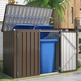 YODOLLA 2er Mülltonnenbox mit Gasdruckfeder, Abschließbar Metall Gartenschrank Wetterfest Geräteschuppen für den Außenbereich, 150,6 x 80 x 117,6cm, 1300L, Braun