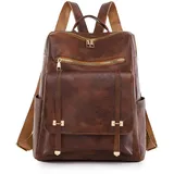 SONARIN Wasserdicht Rucksack Damen,Vintage PU Mode Rucksack Frauen Anti-Diebstahl Leicht Casual Tagesrucksack Mädchen Schultasche Reise-Rucksack Daypack für College Arbeit(Braun)