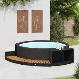 vidaXL Whirlpool-Umrandung Schwarz Poly Rattan und Akazienholz