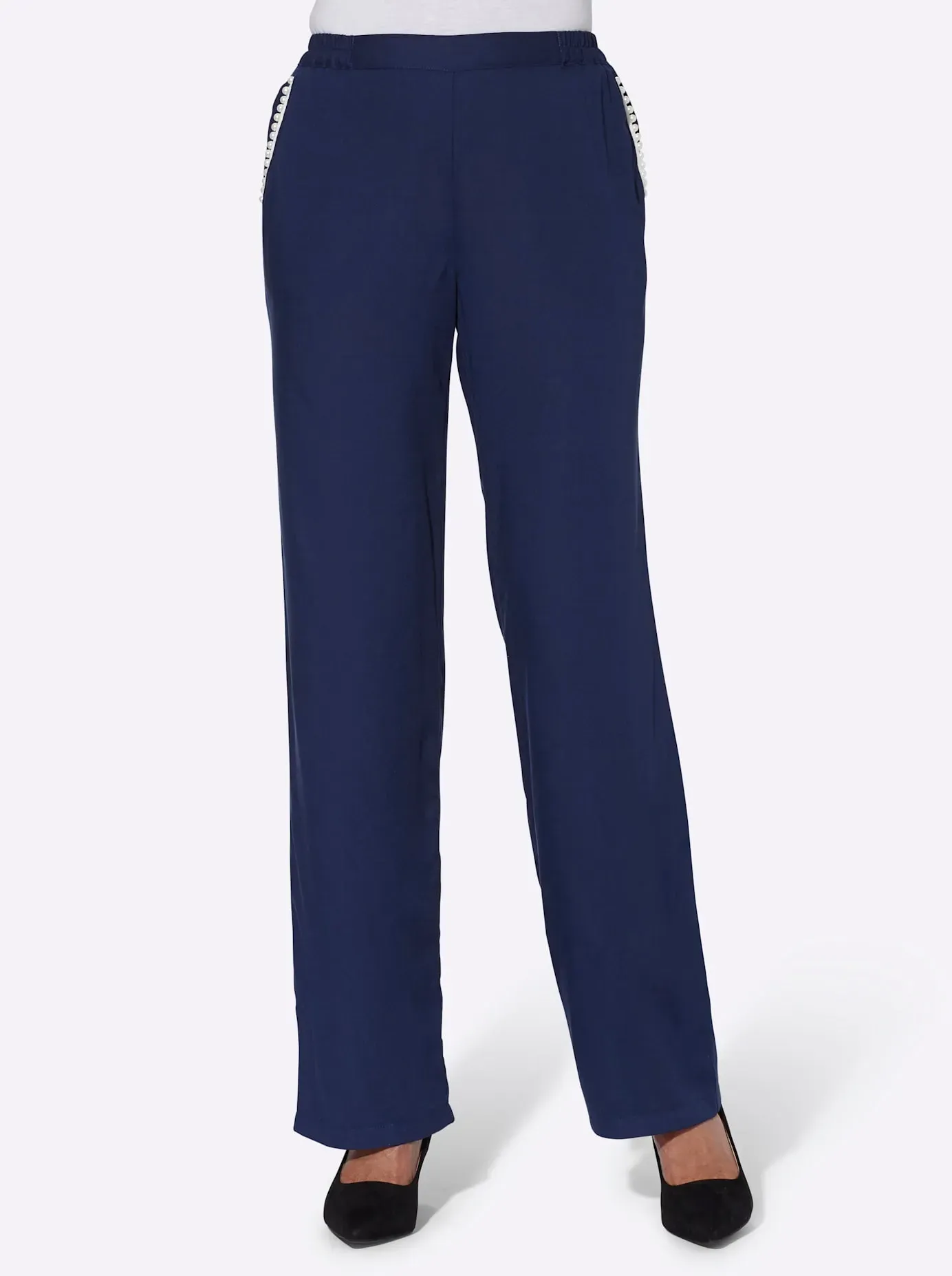 Schlupfhose CLASSIC BASICS, Damen, Gr. 28, Kurzgrößen, blau (dunkelblau), 100% Viskose, unifarben, lang, Hosen Schlupfhose