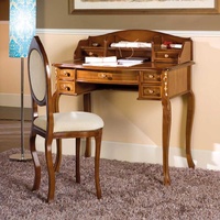 Design Schreibtisch und Stuhl im Barock Look Nussbaum und Creme Weiß (zweiteilig)