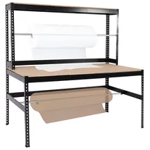 Mendler Packstation HWC-J84, Packtisch Arbeitstisch Werktisch, Rollenhalter höhenverstellbar, Holz Stahl 183x183x90cm, schwarz