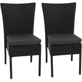 MCW Poly-Rattan Stuhl G19 2er-Set Schwarz Kissen Dunkelgrau