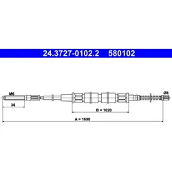 Seilzug Feststellbremse ATE 24.3727-0102.2 für VW Golf I Jetta Scirocco