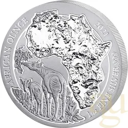 1 Unze Silbermünze Ruanda Okapi 2021