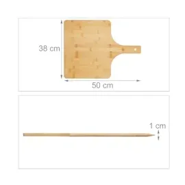 Relaxdays Pizzaschieber XXL, Bambus, 50x38 cm, eckig, Pizzaschaufel, abgerundete Kanten, mit Griff, Brotschieber, Natur