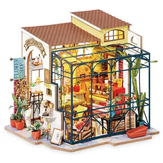 ROBOTIME DG145 Rolife Emilys Blumenladen Miniatur-Puppenhaus aus Holz, Metall, Stoff und Kartonage, Maße: 22 x 15 x 17 cm,