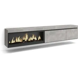 SKRAUT HOME Wohnzimmer TV-Schrank, Großes Platzangebot, 237x35x45cm, Großformat TV, XXL Elektrokamin, zum Aufhängen, Farbe Zementgrau - 500_6