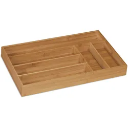 Relaxdays Besteckkasten, 6 Fächer, Bambus, Besteck & Küchenutensilien, Schubladenkasten schmal, 5 x 27,5 x 46 cm, natur