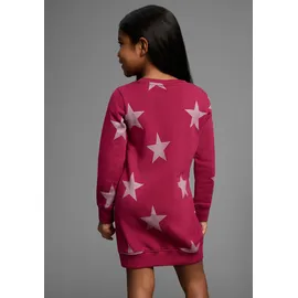 Kidsworld Sweatkleid "Sterne-Allover Kleid für kleine Mädchen", Mädchen, Gr. 116/122, N-Gr, rot (bordeaux), angeraute Sweatware, Obermaterial: 100% Baumwolle, Glitzermuster, gemustert, Basic ca.