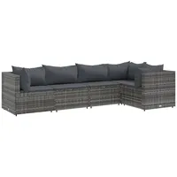 vidaXL 5-tlg Garten-Lounge-Set mit Kissen Grau Poly Rattan Modell 54