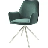 MCW Esszimmerstuhl MCW-G67, Küchenstuhl Stuhl mit Armlehne, drehbar Auto-Position, Samt MVG ~ grün, Edelstahl