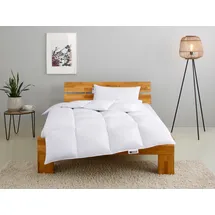 MY HOME Kassettenbett + Kopfkissen "RINA, Bettdecke in 135x200 & 155x220 cm, 2-tlg.", weiß, B/L: 135cm x 200cm Anzahl Teile 1, B/L: 40cm x 80cm Anzahl Teile 1, Bezug: Baumwolle Füllung: Entendaune/-feder, warm, Bettdecken Bezug: 100% Baumwolle.