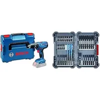 Bosch Professional 18V System Akku Schlagbohrschrauber GSB 18V-21 (ohne Akkus und Ladegerät, im L-BOXX) + 35tlg. MultiConstruction Bohrer- und Impact Control Schrauberbit-Set, Zubehör