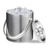 Relaxdays Eiswürfelbehälter, Edelstahl, doppelwandig, Eiseimer mit Deckel & Henkel, 1,5 Liter, Eiswürfelkübel, Silber