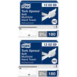 Tork Xpress weiche Multifold Papierhandtücher 120289 - H2 Advanced Falthandtücher für Handtuchspender - saugfähig und reißfest, 2-lagig, weiß - 42 x 180 Tücher (2)