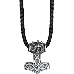 KUZZOI Leder Keltischer Knoten Thor's Hammer 925 Silber Ketten   Herren