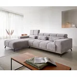 DeLife Ecksofa Ordino 285x200 Cord Silbergrau Ottomane links elektrische Sitztiefenverstellung - Grau