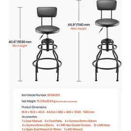 Vevor Arbeitshocker Kunstleder schwarz 136 kg belastbar höhenverstellbar