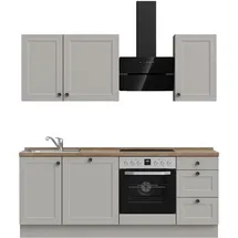 Nobilia Cascada, Grau, eiche havanna nachbildung), B:210,3cm H:216,6cm T:60cm, Komplettküchen-Sets, vormontiert, Breite 210 cm, Blauer Engel, Pefc, Goldenes M, Made in Germany, DGM-Klimapakt, seitenverkehrt erhältlich, vormontierter Korpus, Küchen,