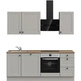 Nobilia Cascada, Grau, eiche havanna nachbildung), B:210,3cm H:216,6cm T:60cm, Komplettküchen-Sets, vormontiert, Breite 210 cm, Blauer Engel, Pefc, Goldenes M, Made in Germany, DGM-Klimapakt, seitenverkehrt erhältlich, vormontierter Korpus, Küchen,