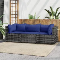 vidaXL 3-tlg. Garten-Lounge-Set mit Kissen Grau Poly Rattan